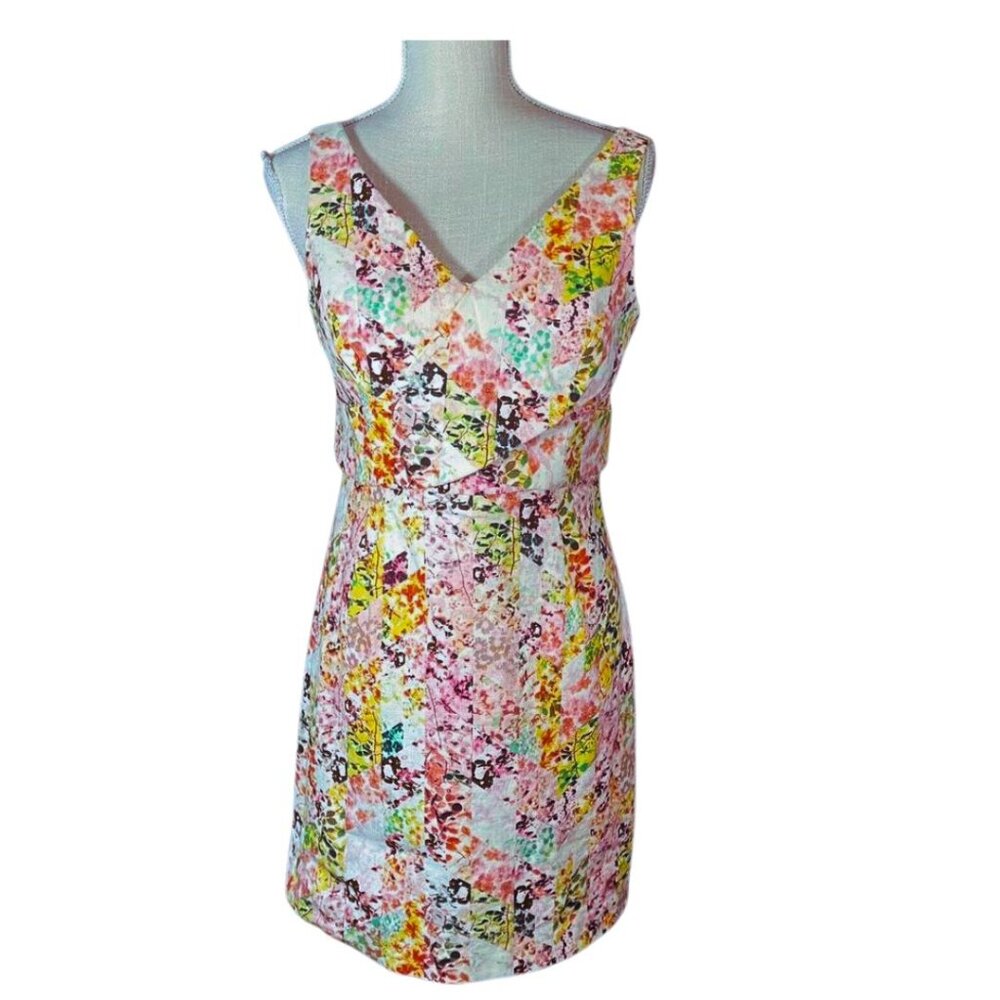 Jessica Simpson Bright Floral Dress - V-Neck Plunge - Sz 12